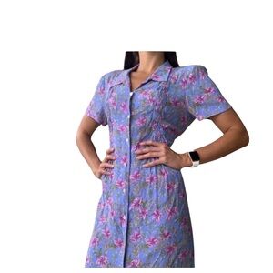 Vintage R &K 1980s Originals Purple pink yellow Floral Button-Up Dress size 18